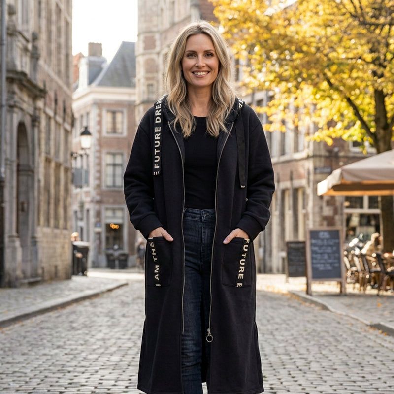 Abrigo sudadera Alba oversize con capucha en negro