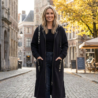 Abrigo sudadera Alba oversize con capucha en negro