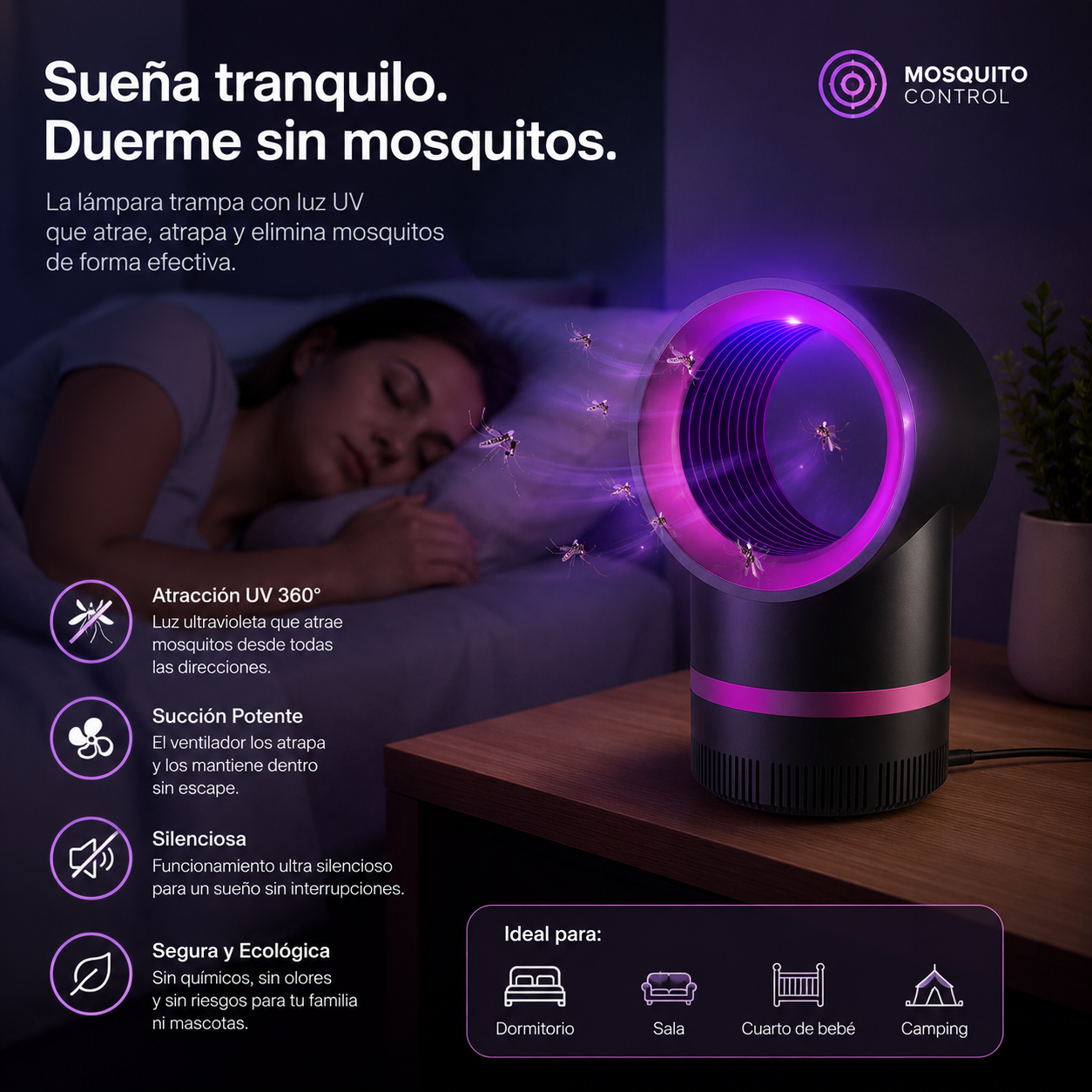 Trivorel – Lámpara Mata Mosquitos Silenciosa