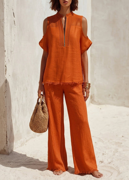 Anissa | Conjunto Boho Chic: Top Sin Manga & Pantalón