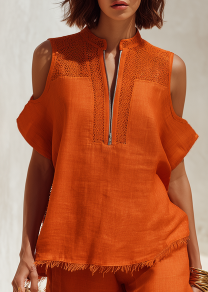 Anissa | Conjunto Boho Chic: Top Sin Manga & Pantalón