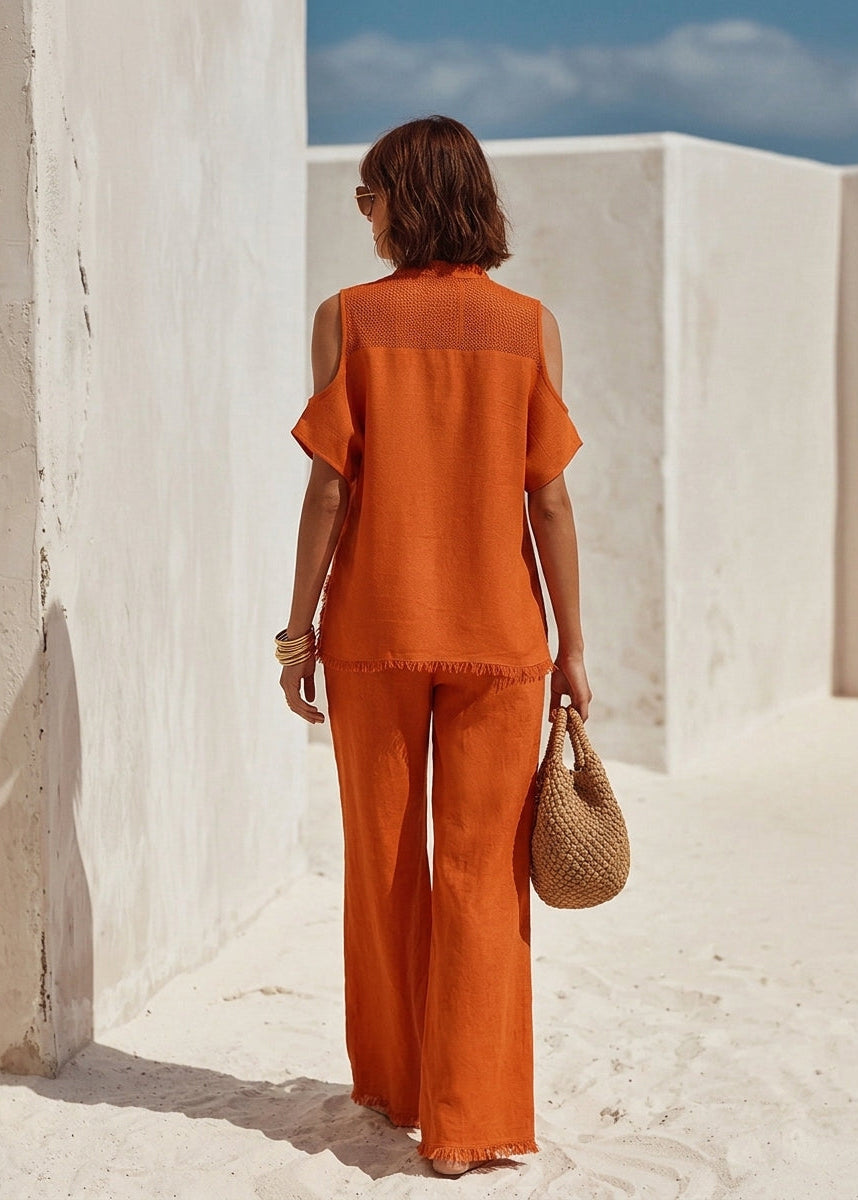 Anissa | Conjunto Boho Chic: Top Sin Manga & Pantalón