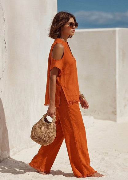Anissa | Conjunto Boho Chic: Top Sin Manga & Pantalón