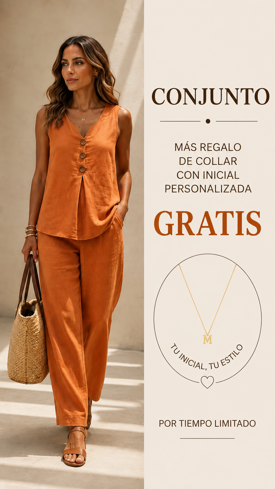 Conjunto de dos piezas con top escote en V y pantalón de pierna ancha