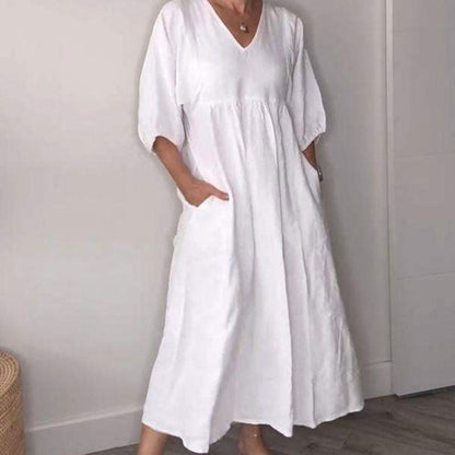 Vestido largo holgado de cuello en V Livia