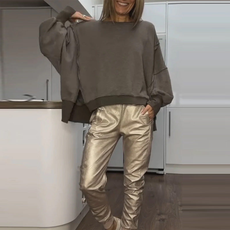 Conjunto de sudadera oversize y pantalón metalizado Paola