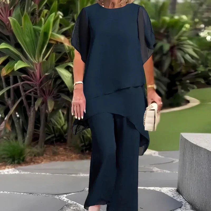 Conjunto de top asimétrico y pantalón ancho Carmen