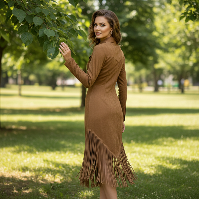 Vestido midi con flecos y cuello camisero Martina - vista 6