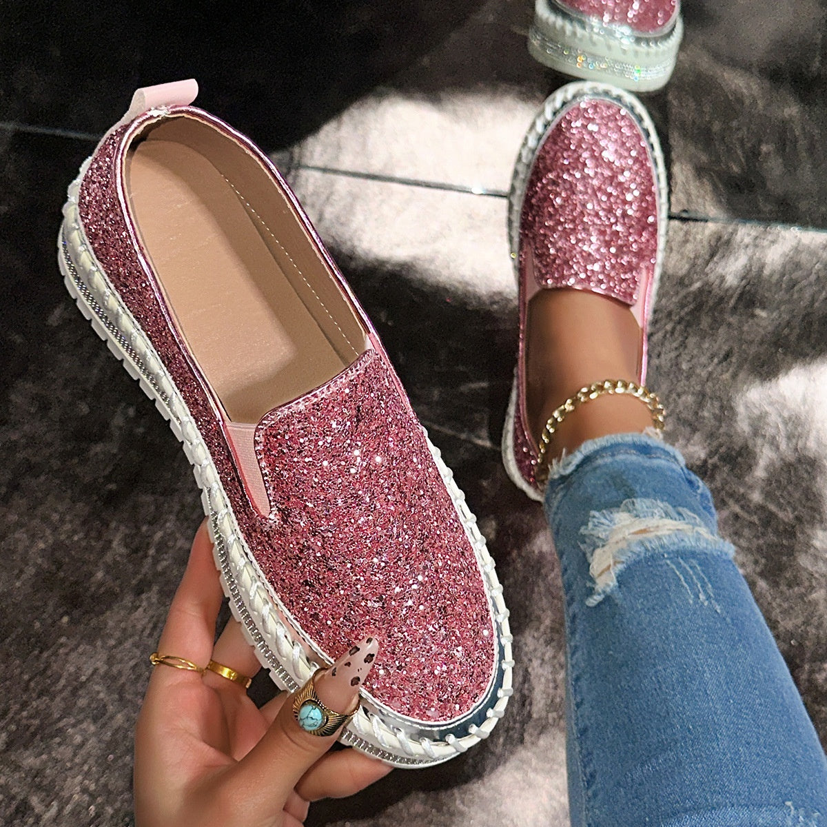 Mocasines con brillantes y plataforma Estela - vista 6