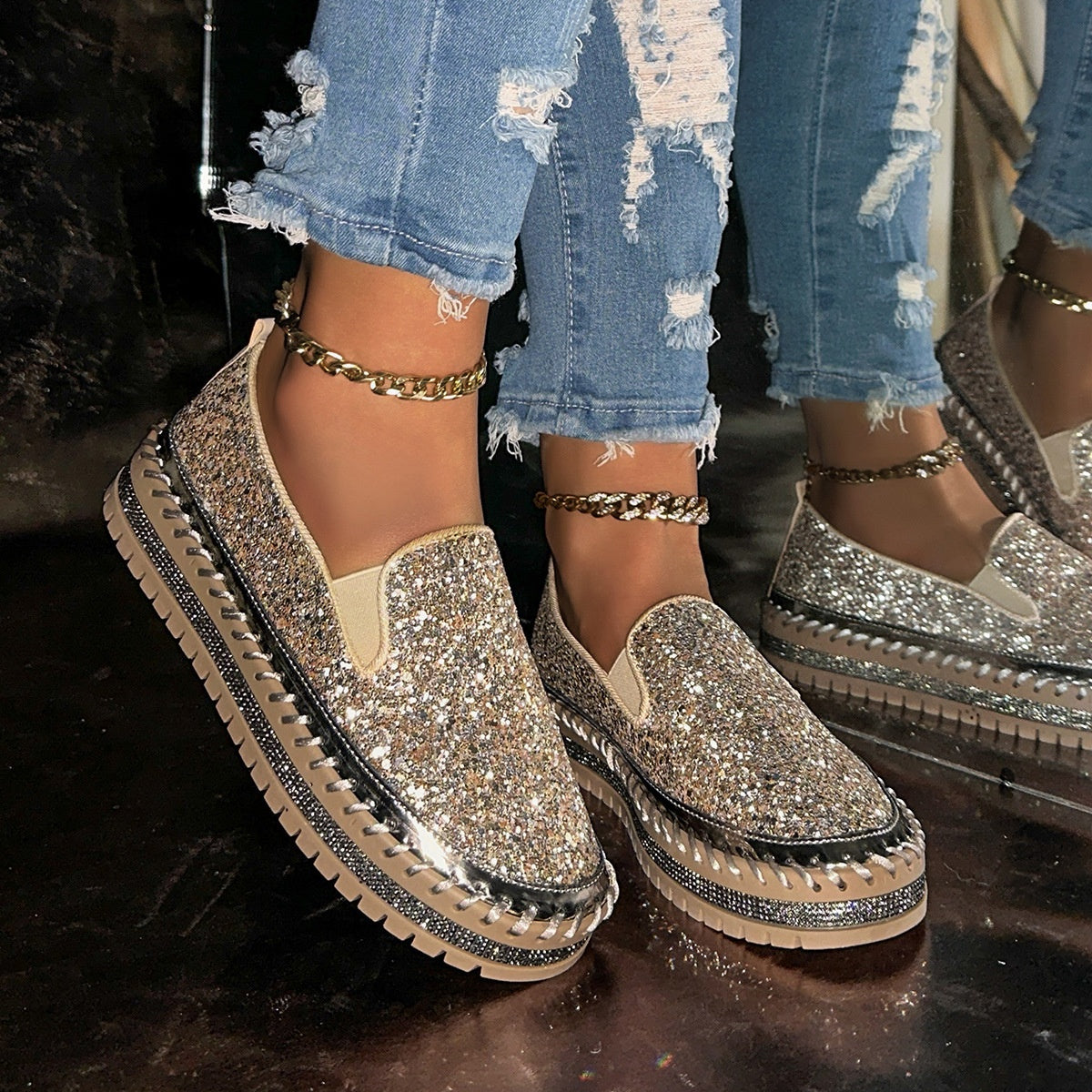 Mocasines con brillantes y plataforma Estela - vista 3