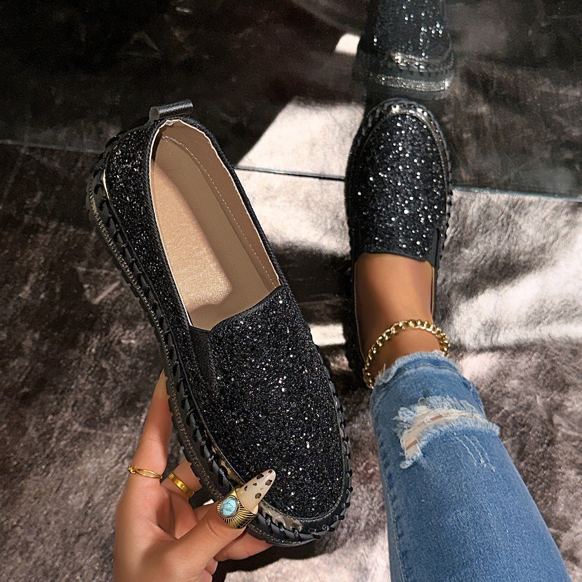 Mocasines con brillantes y plataforma Estela - vista 2