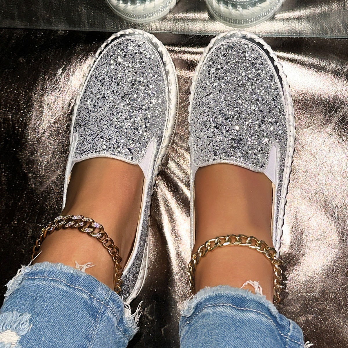 Mocasines con brillantes y plataforma Estela