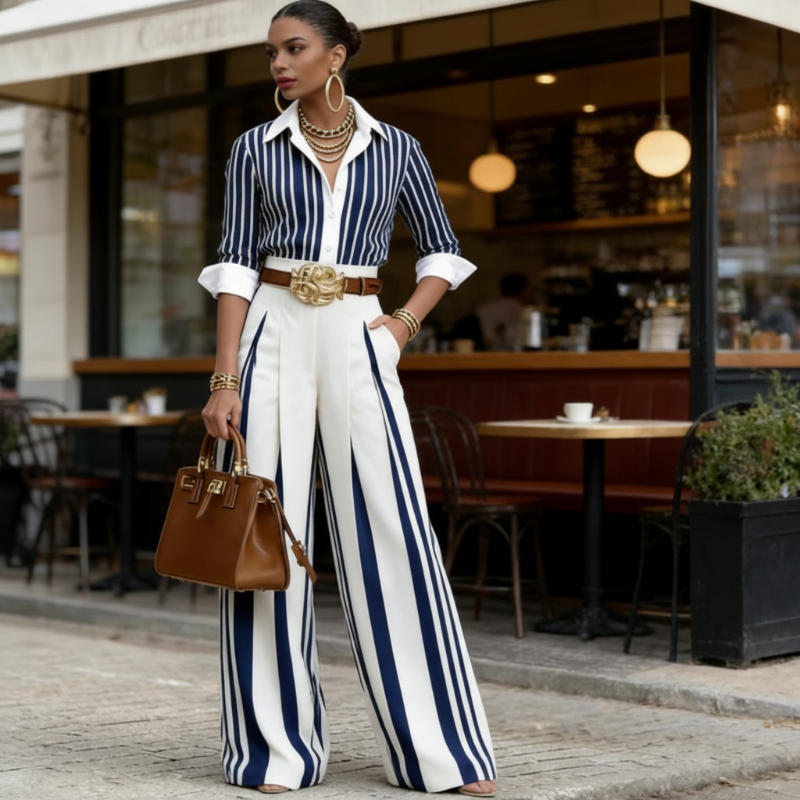 Conjunto de camisa y pantalón de rayas Elisa