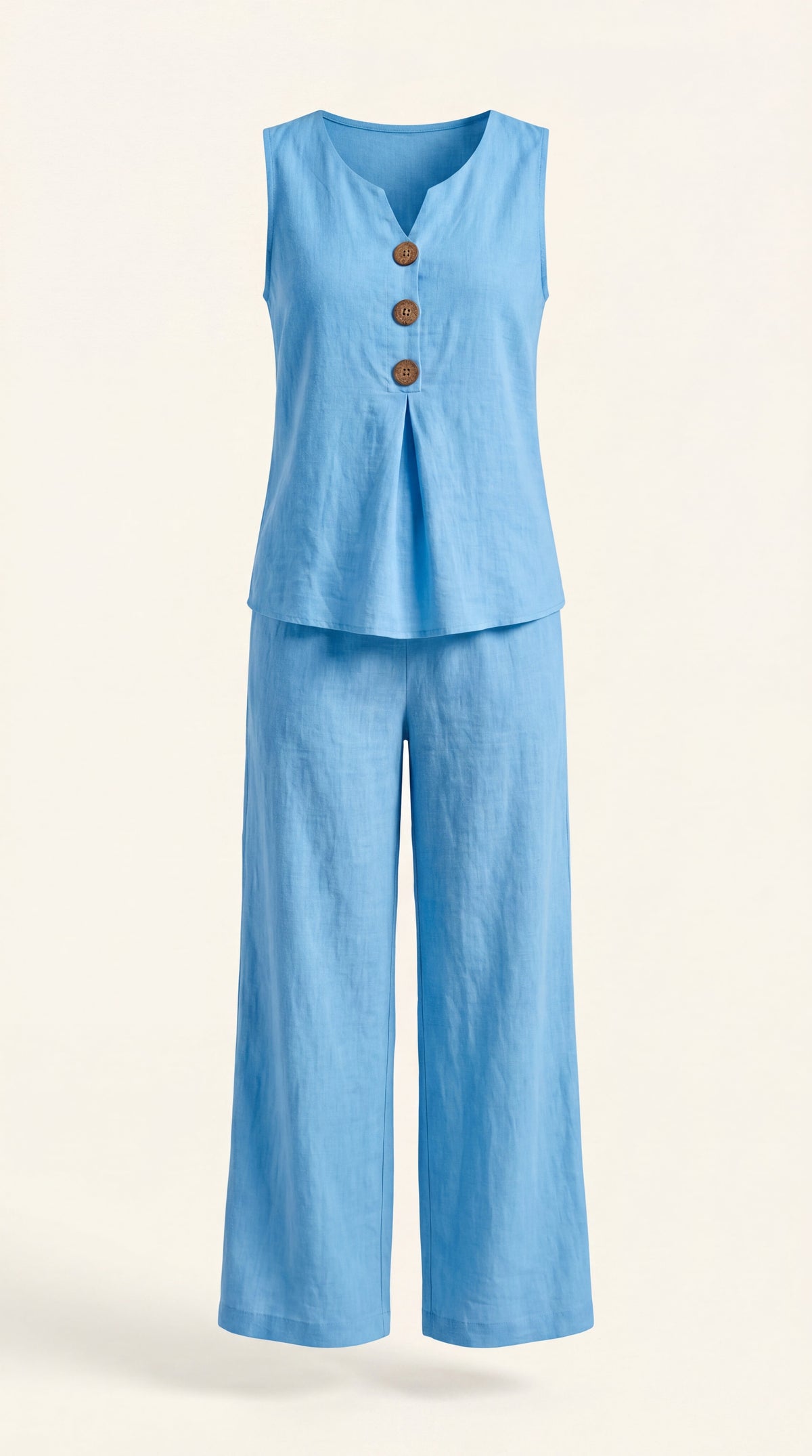 Conjunto de dos piezas con top escote en V y pantalón de pierna ancha