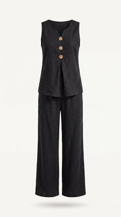 Conjunto de dos piezas con top escote en V y pantalón de pierna ancha