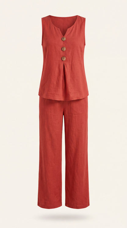 Conjunto de dos piezas con top escote en V y pantalón de pierna ancha