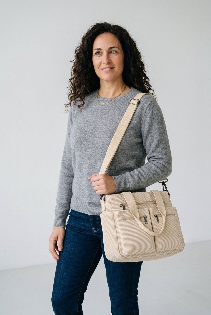 Bruna bolso de pana beige al hombro