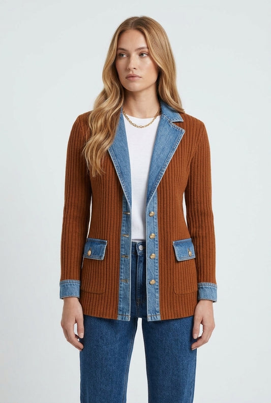 Nora chaqueta de punto con detalles vaqueros